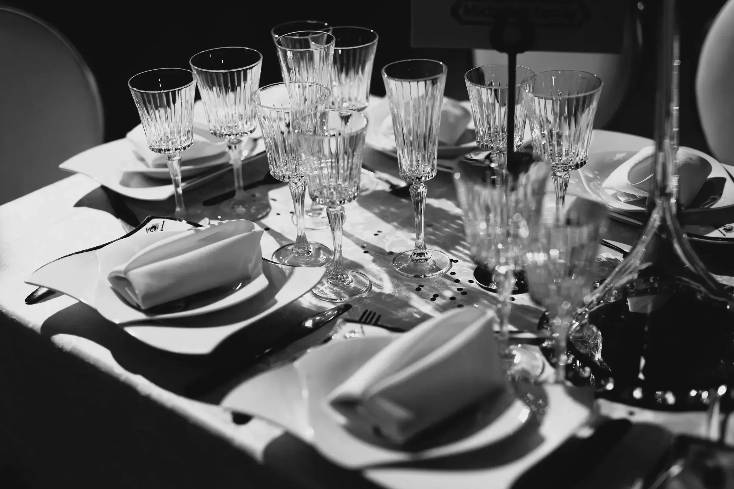 Wedding reception table setup in a Chicago loft with candles.